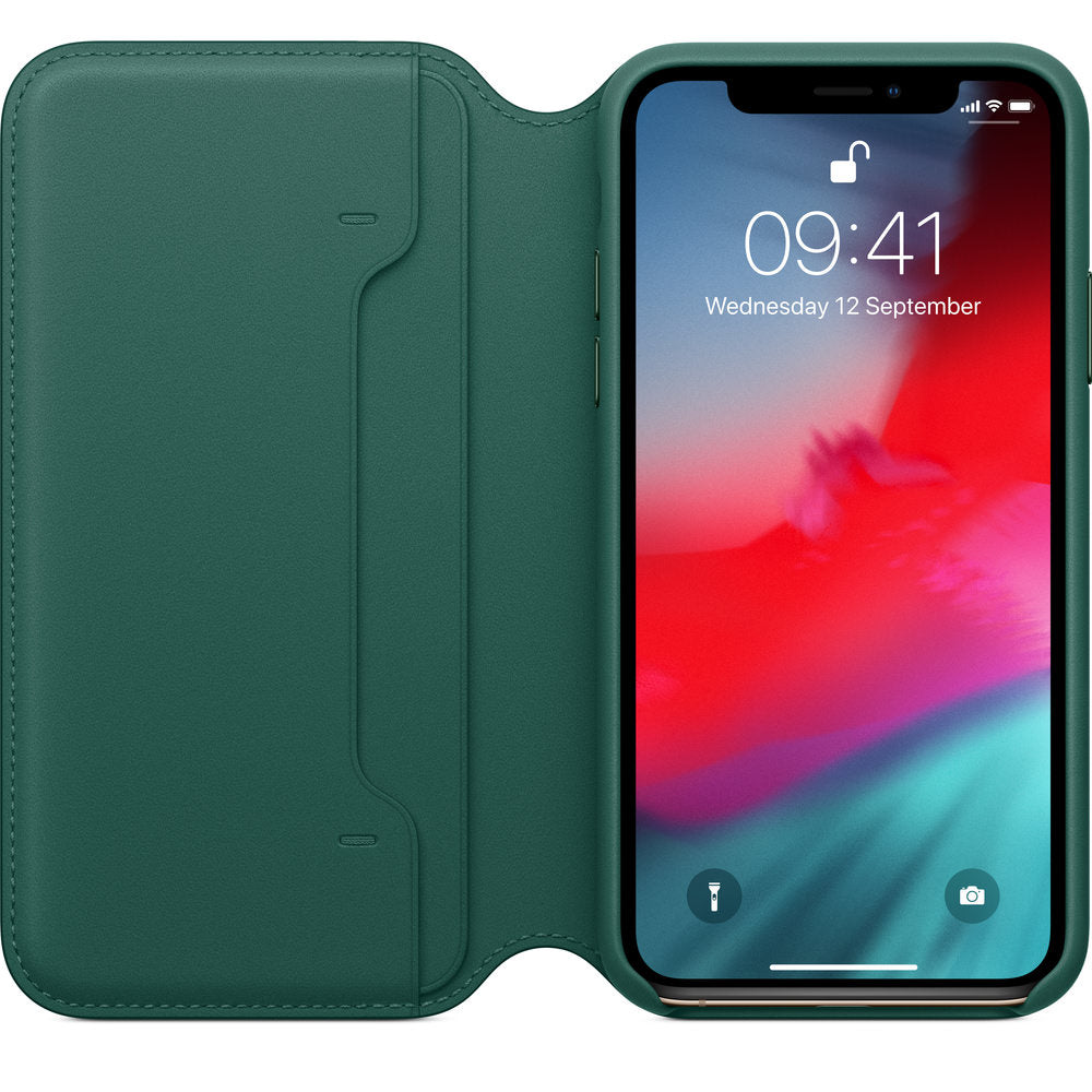 Husa Piele Naturala Folio Apple pt. iPhone XS & X Forest Green - MRWY2ZM/A Originala - 190198763563 - 2