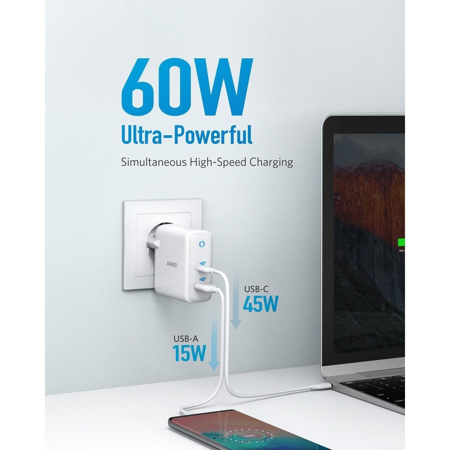 Incarcator Priza Anker PowerPort + Atom III - 45W USB-C + 15W USB GaN PowerIQ 3.0 Power Delivery - A2322321 - 194644019617 - 5
