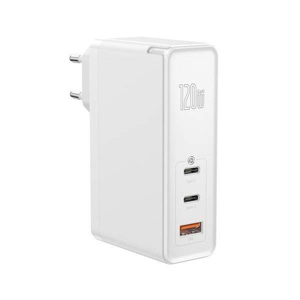 Incarcator Priza Baseus GaN + SiC 120 W - 2 x USB-C USB Quick Charge 3.0 Power Delivery Huawei SuperCharge Cablu - White - CCGAN-J02