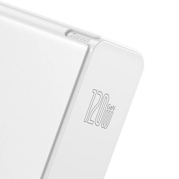 Incarcator Priza Baseus GaN + SiC 120 W - 2 x USB-C USB Quick Charge 3.0 Power Delivery Huawei SuperCharge Cablu - White - CCGAN-J02