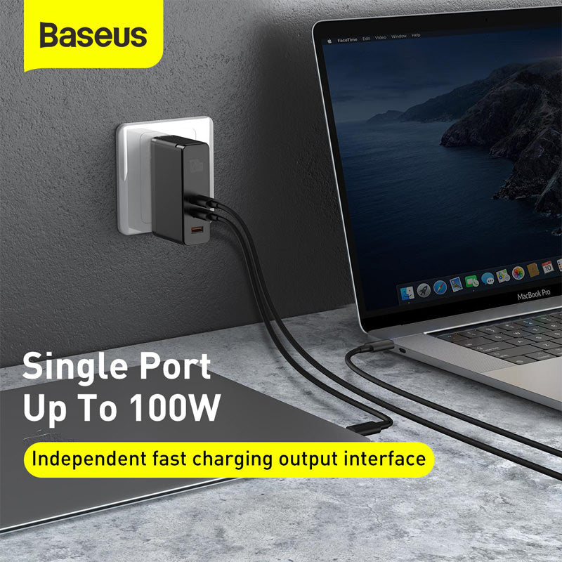 Incarcator Priza Baseus GaN + SiC 120 W - 2 x USB-C USB Quick Charge 3.0 Power Delivery Huawei SuperCharge Cablu - White - CCGAN-J02