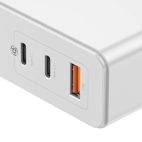 Incarcator Priza Baseus GaN + SiC 120 W - 2 x USB-C USB Quick Charge 3.0 Power Delivery Huawei SuperCharge Cablu - White - CCGAN-J02