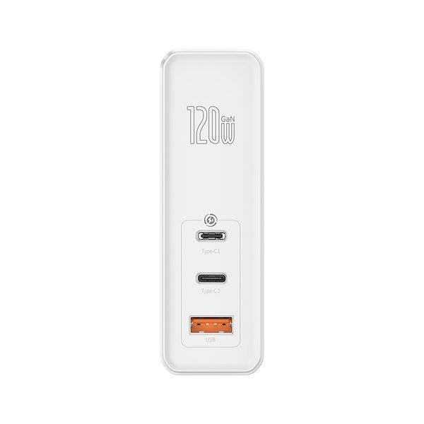 Incarcator Priza Baseus GaN + SiC 120 W - 2 x USB-C USB Quick Charge 3.0 Power Delivery Huawei SuperCharge Cablu - White - CCGAN-J02