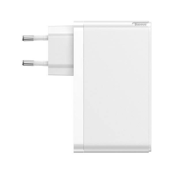 Incarcator Priza Baseus GaN + SiC 120 W - 2 x USB-C USB Quick Charge 3.0 Power Delivery Huawei SuperCharge Cablu - White - CCGAN-J02