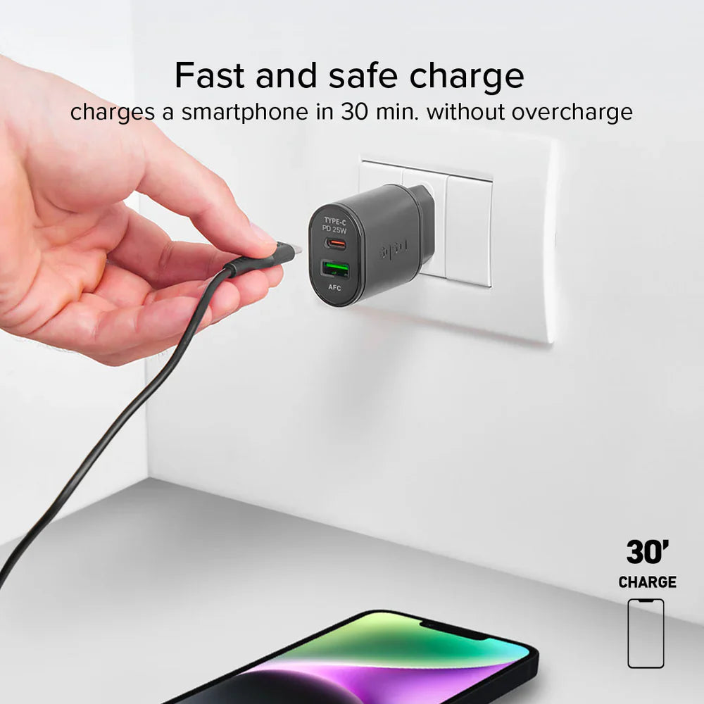 Incarcator Priza SBS 25W + 18W - USB-C USB Power Delivery AFC - TETRPD25W - 8018417329074 - 5