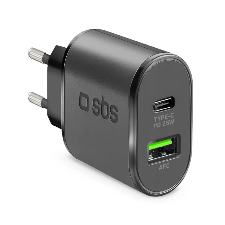 Incarcator Priza SBS 25W + 18W - USB-C USB Power Delivery AFC - TETRPD25W - 8018417329074 - 1