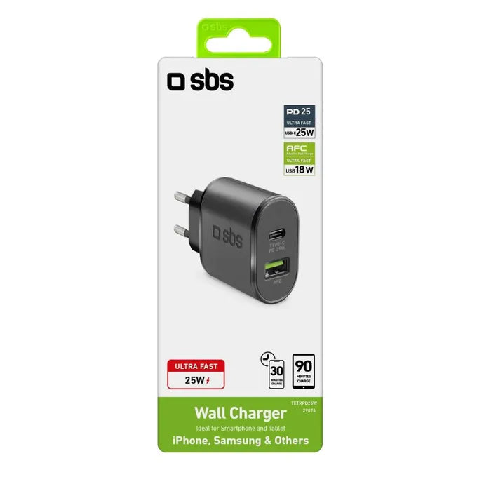 Incarcator Priza SBS 25W + 18W - USB-C USB Power Delivery AFC - TETRPD25W - 8018417329074 - 10
