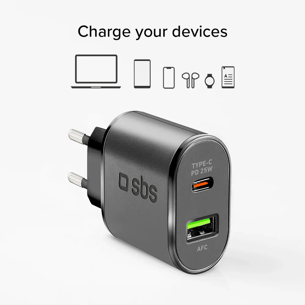 Incarcator Priza SBS 25W + 18W - USB-C USB Power Delivery AFC - TETRPD25W - 8018417329074 - 4