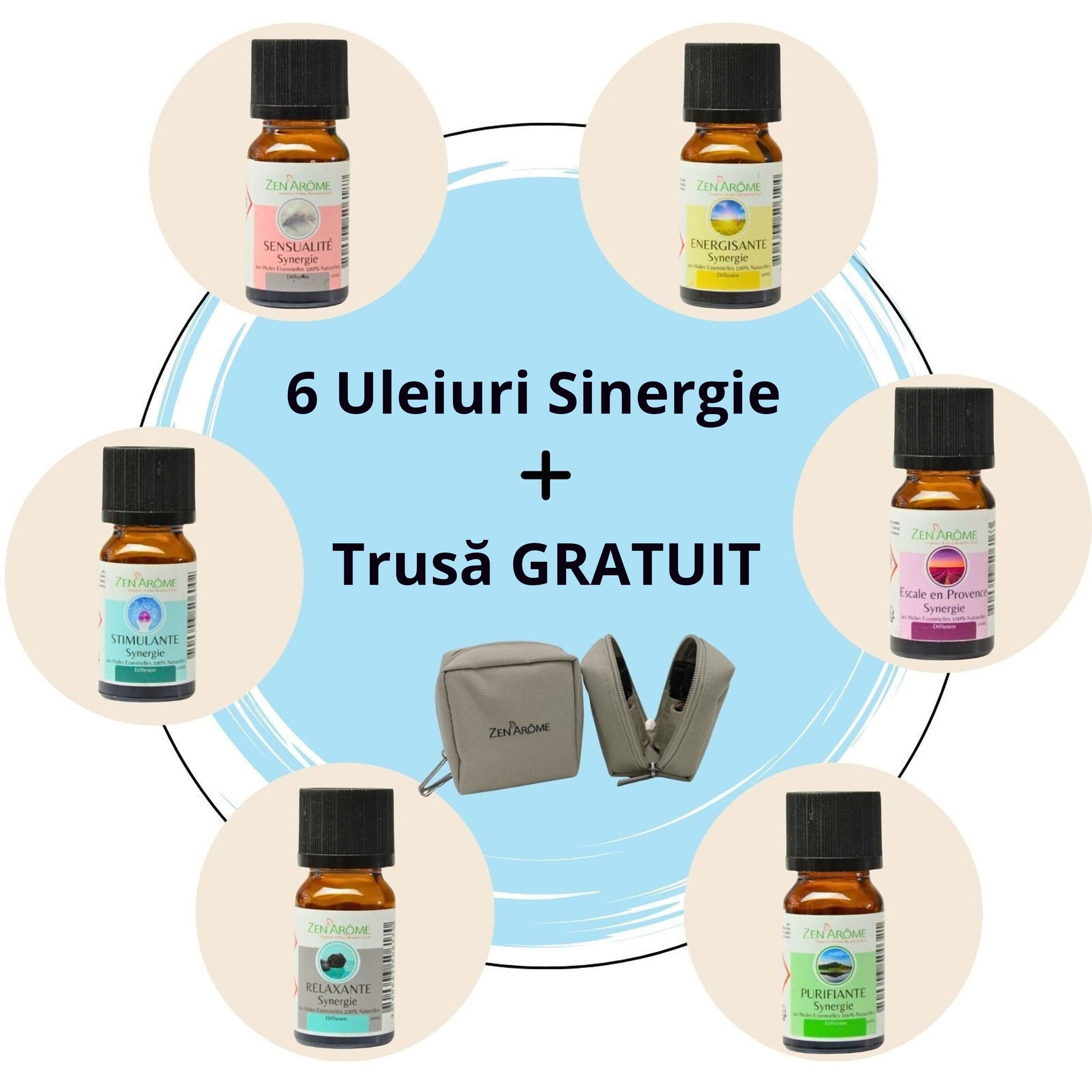 Kit 6 Sinergii Uleiuri Esentiale + Gratuit Trusă Stocare Sticlute - 10ml 100% Pur Natural Organic - PACK-SYN + TROUSSE6 - 1
