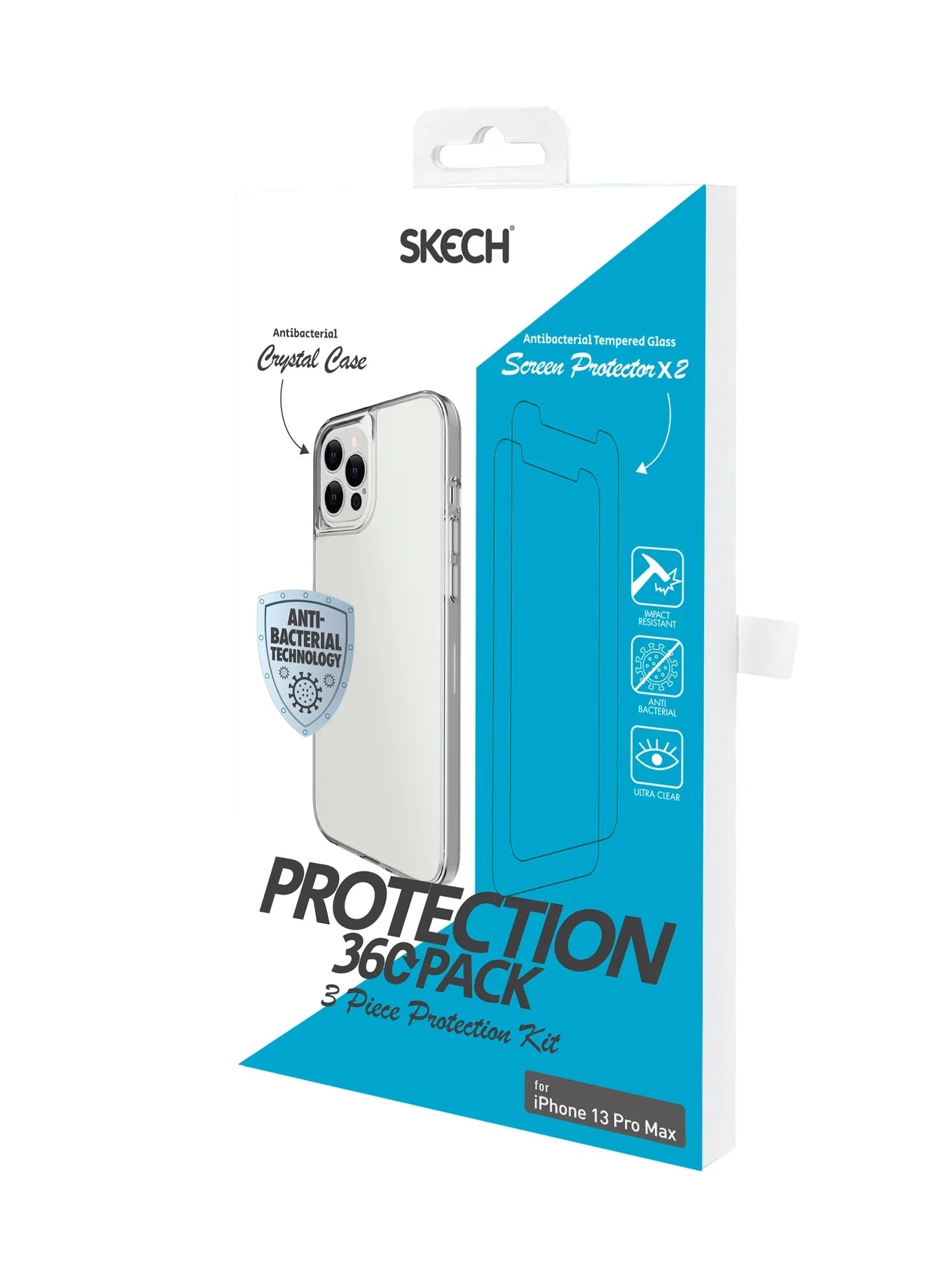 Kit Husa & 2 Folii Sticla Securizata Ecran Sketch Protection 360 pt. iPhone 13 Pro Max Protectie Antibacteriana - SKBD-IPPM21-TWP