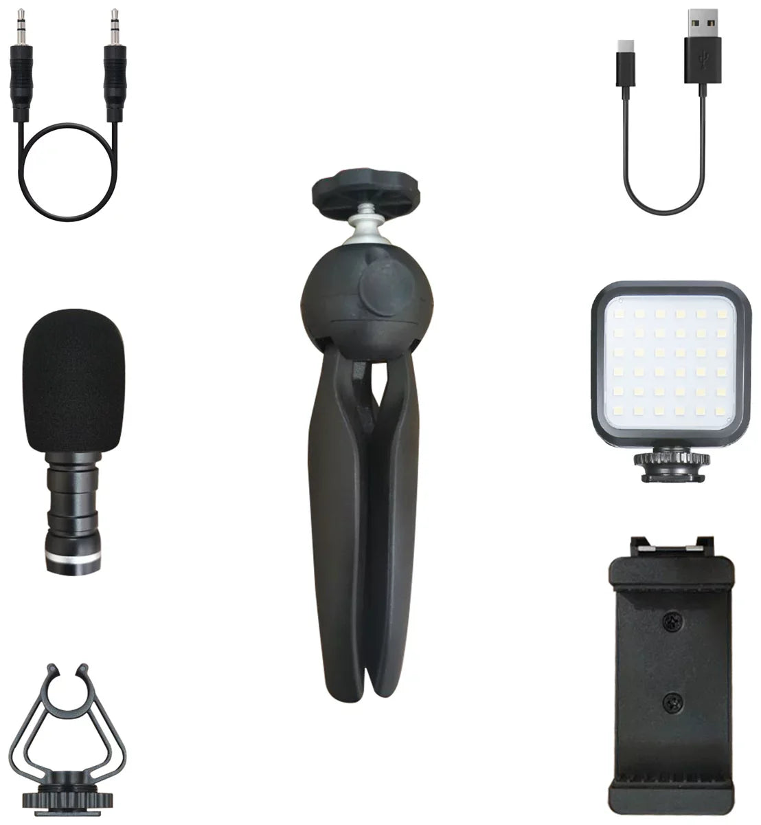 Kit Live Streaming Xqisit - Trepied 360° LED Suport Smartphone 55 - 85 mm Microfon HD - 44086 - 4029948200224 - 4