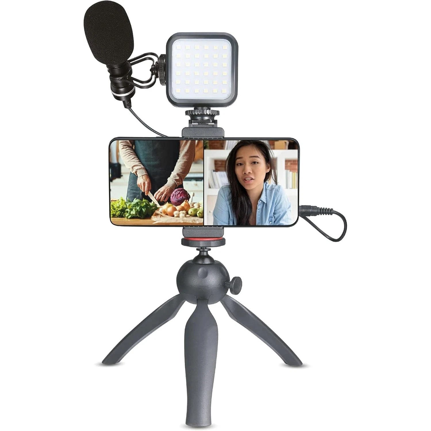 Kit Live Streaming Xqisit - Trepied 360° LED Suport Smartphone 55 - 85 mm Microfon HD - 44086 - 4029948200224 - 1