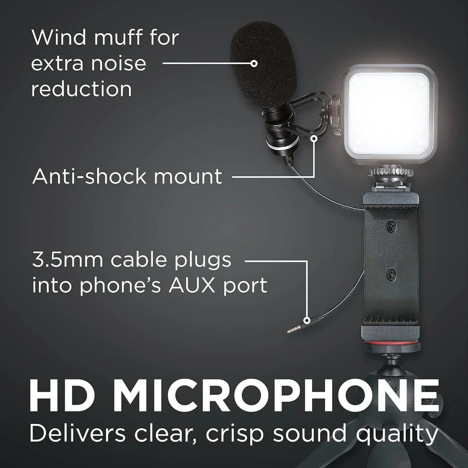 Kit Live Streaming Xqisit - Trepied 360° LED Suport Smartphone 55 - 85 mm Microfon HD - 44086 - 4029948200224 - 7