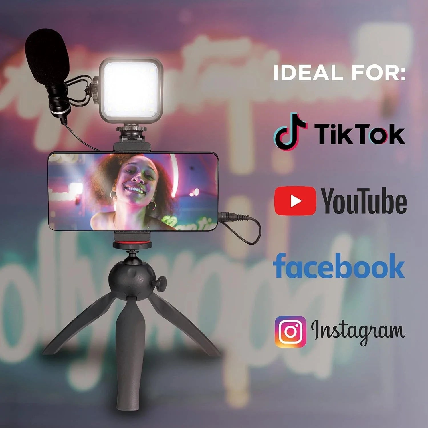 Kit Live Streaming Xqisit - Trepied 360° LED Suport Smartphone 55 - 85 mm Microfon HD - 44086 - 4029948200224 - 9