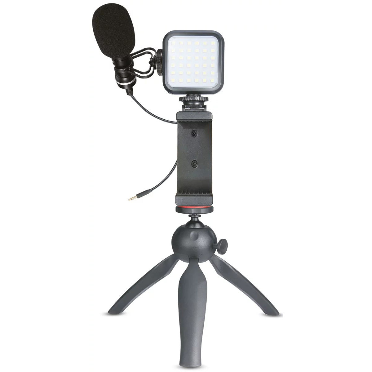 Kit Live Streaming Xqisit - Trepied 360° LED Suport Smartphone 55 - 85 mm Microfon HD - 44086 - 4029948200224 - 3