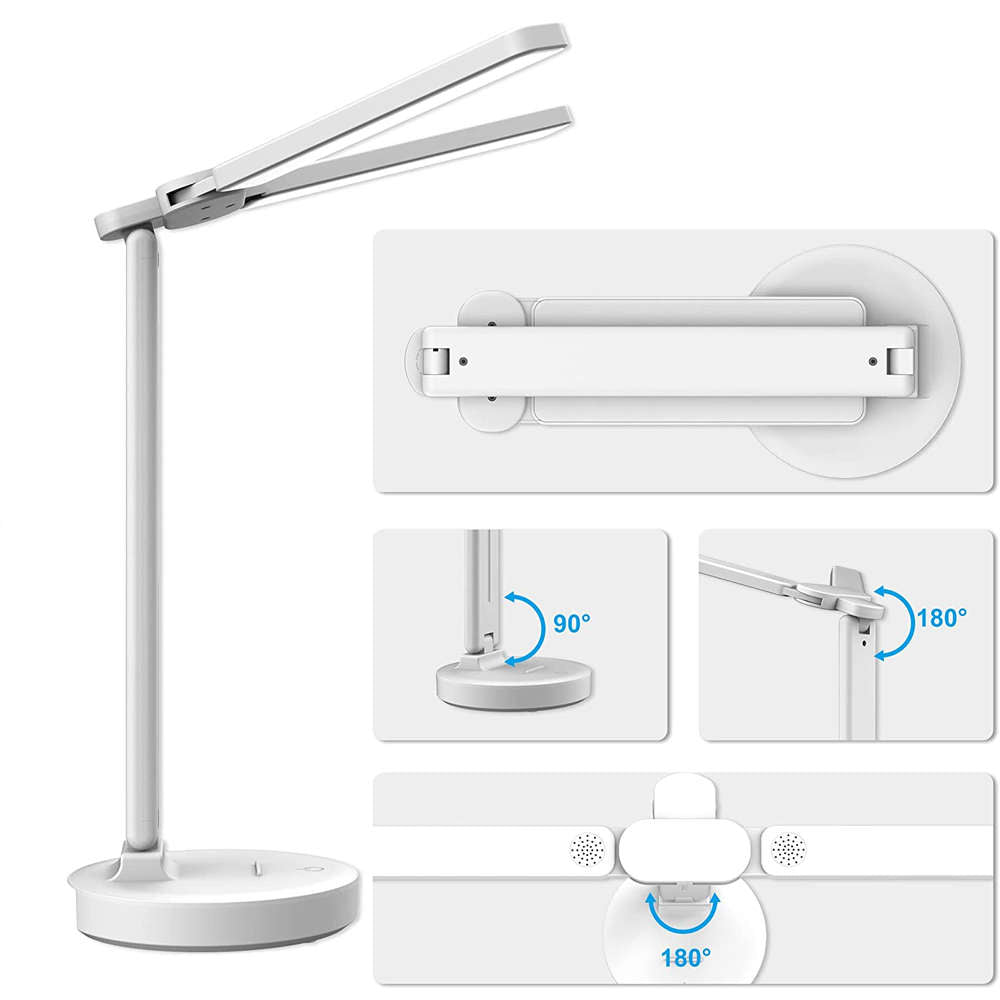 Lampa de Birou LED cu 2 Brate Alogy - 3600 mAh 3 Moduri & 5 Niveluri Luminozitate Control Touch Suport Smartphone - 5907765689691