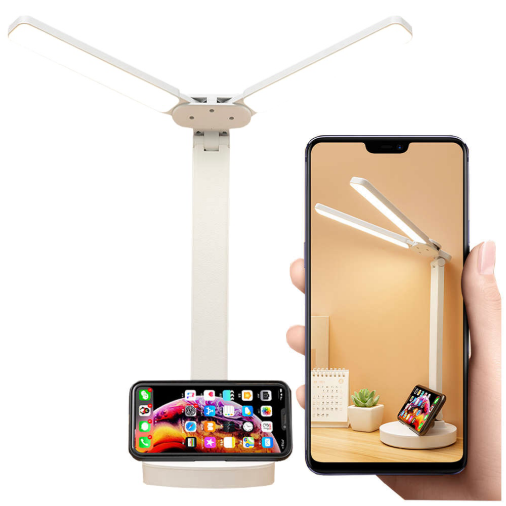 Lampa de Birou LED cu 2 Brate Alogy - 3600 mAh 3 Moduri & 5 Niveluri Luminozitate Control Touch Suport Smartphone - 5907765689691