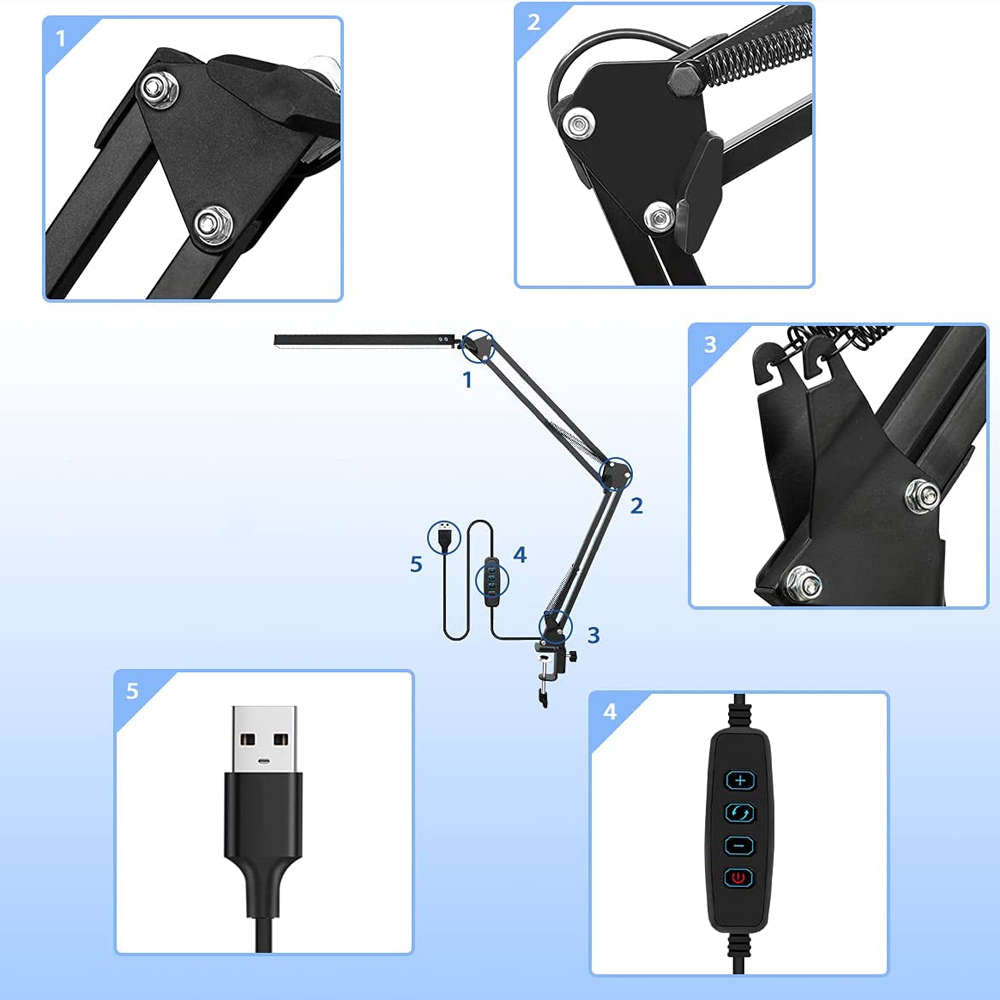 Lampa de birou LED Alogy cu Brat Ajustabil 360° - 12W 3 Moduri & 10 Niveluri Luminozitate Protectie Ochi Aluminiu - 15268 - 5907765687666