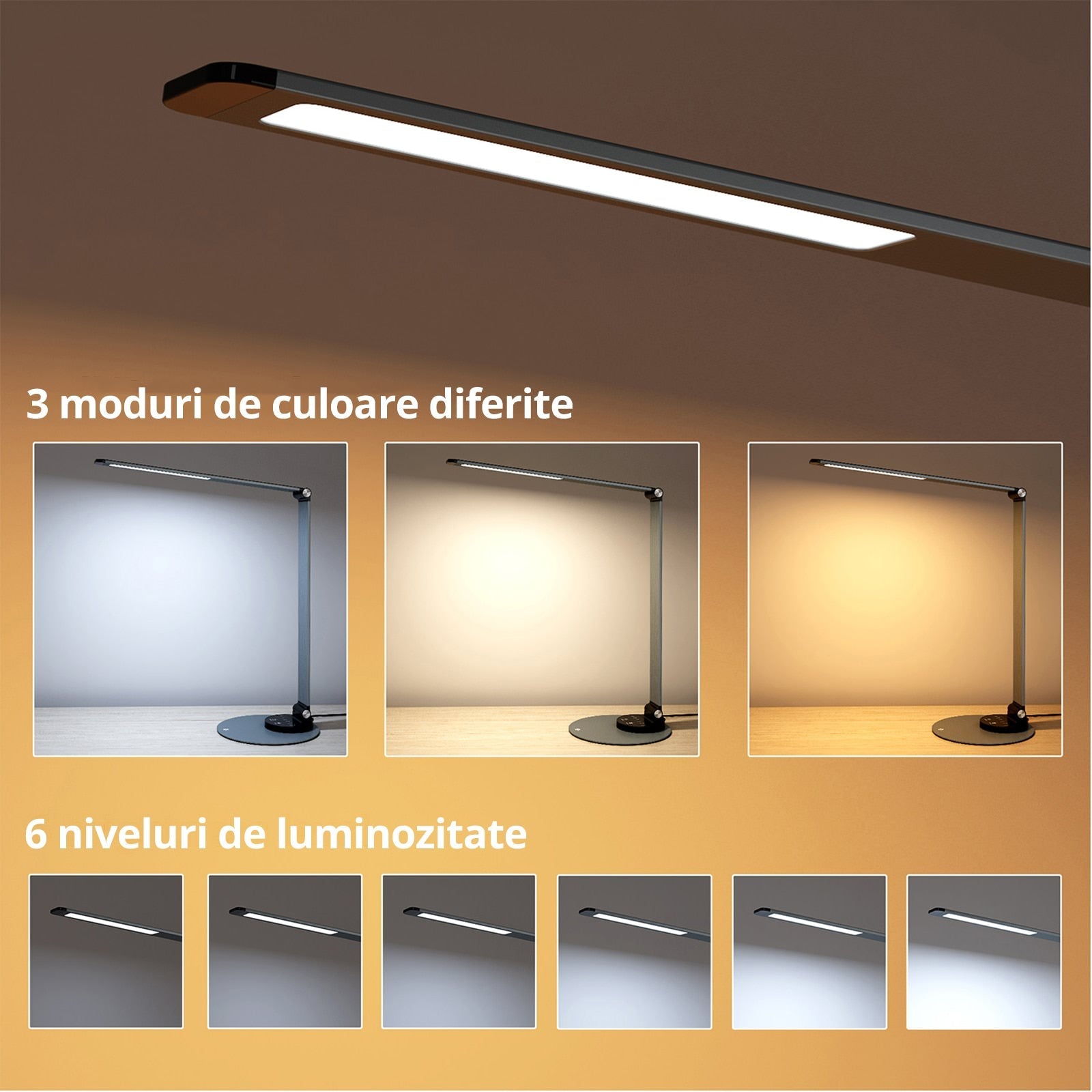 Lampa de Birou LED TaoTronics TT-DL22 - 10W 550 lm 3 Moduri & 6 Niveluri Luminozitate Aluminiu Protectie Ochi Control Touch - 78-17022-201