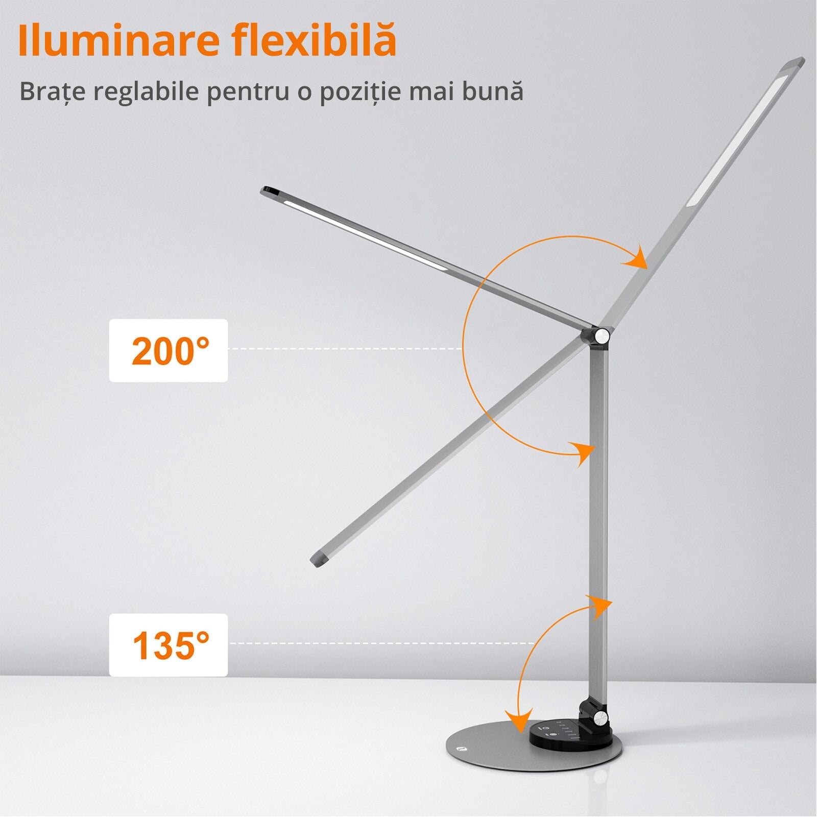 Lampa de Birou LED TaoTronics TT-DL22 - 10W 550 lm 3 Moduri & 6 Niveluri Luminozitate Aluminiu Protectie Ochi Control Touch - 78-17022-201