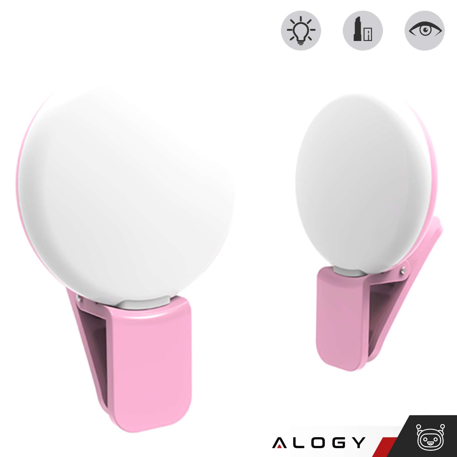 Lampa LED Ring Selfie Alogy - 3W Reincarcabila 100 mAh 3 Niveluri Luminozitate Clip-On - 5905601805106 - 10