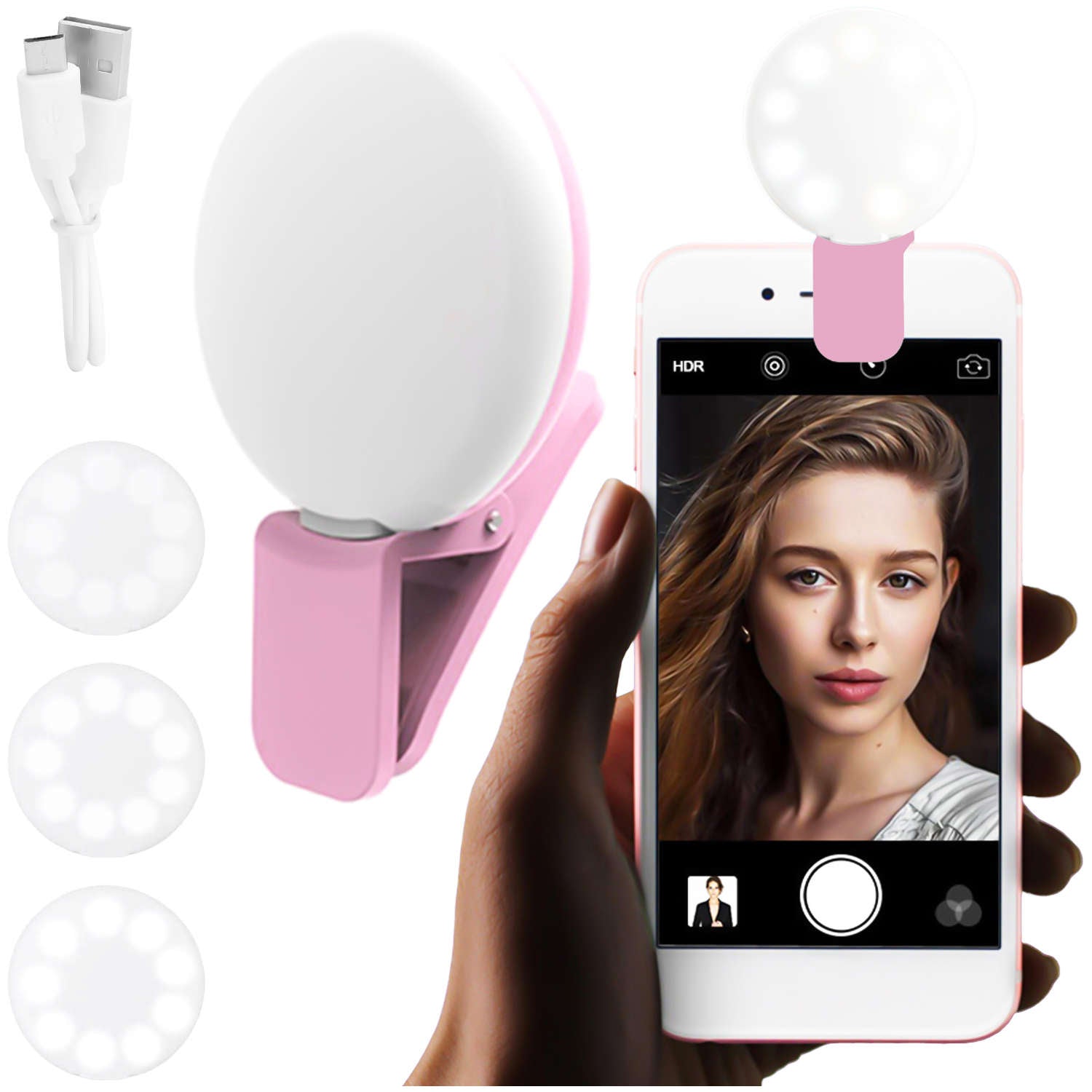 Lampa LED Ring Selfie Alogy - 3W Reincarcabila 100 mAh 3 Niveluri Luminozitate Clip-On - 5905601805106 - 1