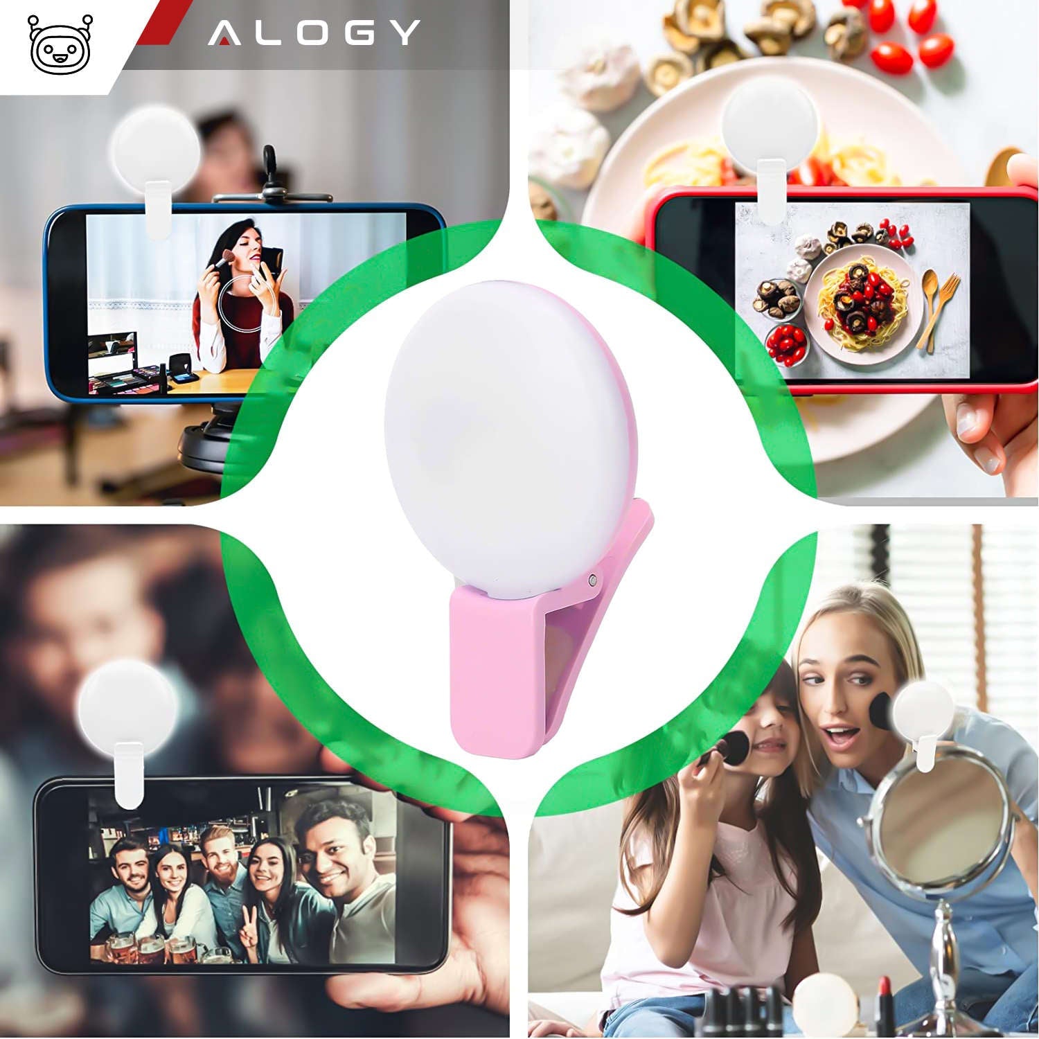 Lampa LED Ring Selfie Alogy - 3W Reincarcabila 100 mAh 3 Niveluri Luminozitate Clip-On - 5905601805106 - 7