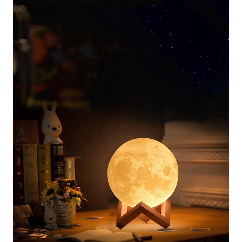 Lampa de veghe LED Luna 3D Moon Light Alb Cald 15 cm Baterii Stand On/Off - 104643 - 6426485117042 - 3