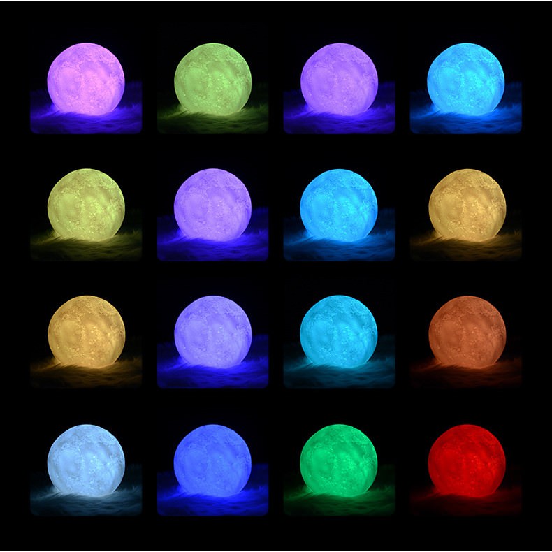 Lampa de veghe LED Luna 3D Moon Light Multicolor 12 cm Baterie Reincarcabila Stand din Lemn Schimbarea Culorilor prin Atingere - 104642 - 2