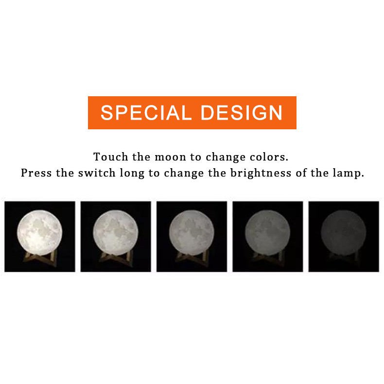 Lampa de veghe LED Luna 3D Moon Light Multicolor 13 cm Baterie Reincarcabila Telecomanda Stand din Lemn Schimbarea Culorilor prin Atingere