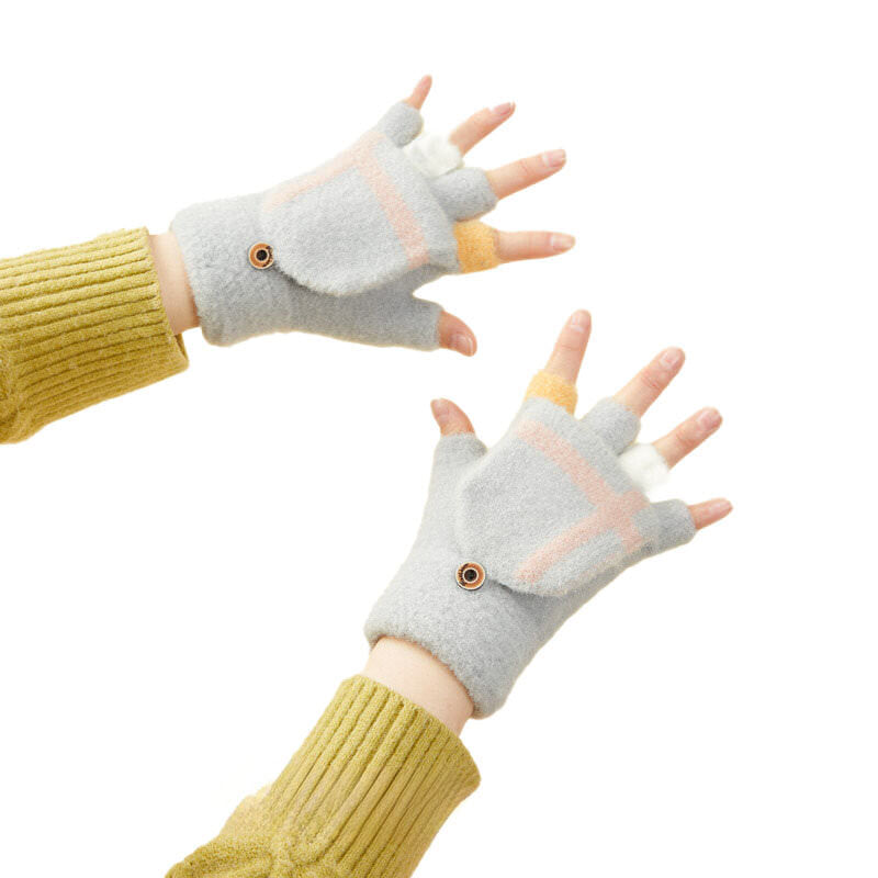 Manusi fara Degete pt. Femei & Copii cu Protectie Detasabila - Gray - 5907769307928 - 42
