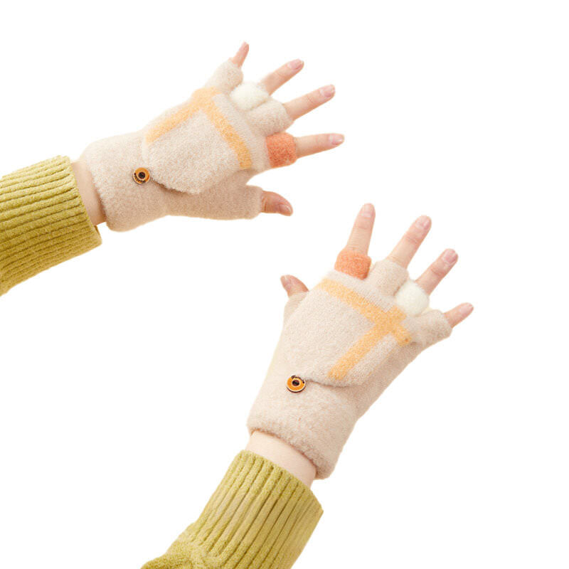 Manusi fara Degete pt. Femei & Copii cu Protectie Detasabila - White - 5907769307935 - 1