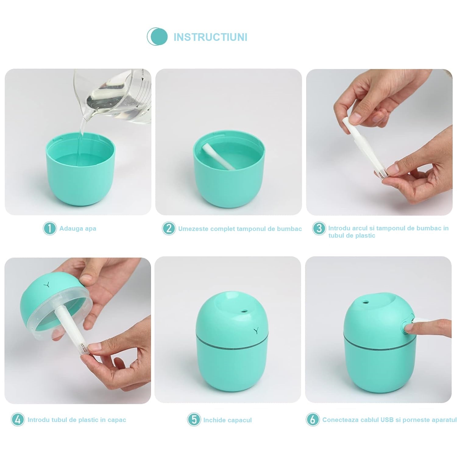 Mini Umidificator - 220 ml 2 Moduri Lumini Ambientale Incarcare USB - White - 126163 - 6426485463972 - 6