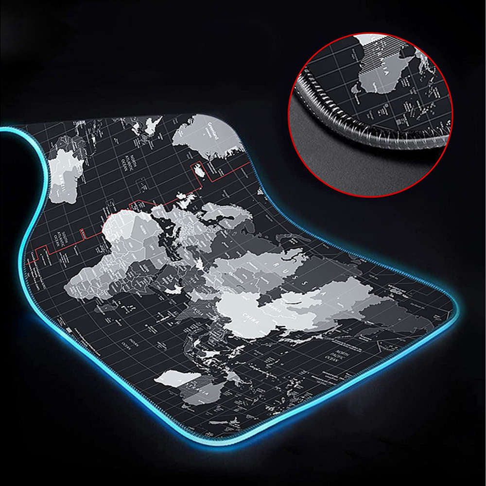 Mouse Pad RGB XXL 80x30 cm Harta Lumii - Antiderapant Impermeabil 7 Culori 12 Moduri Lumini Ajustare Luminozitate Memorie Setare Lumina