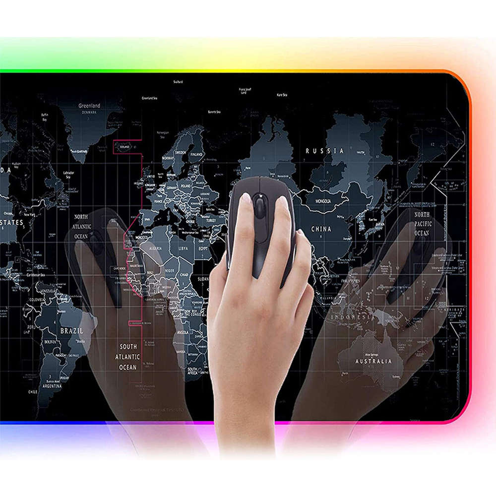Mouse Pad RGB XXL 80x30 cm Harta Lumii - Antiderapant Impermeabil 7 Culori 12 Moduri Lumini Ajustare Luminozitate Memorie Setare Lumina