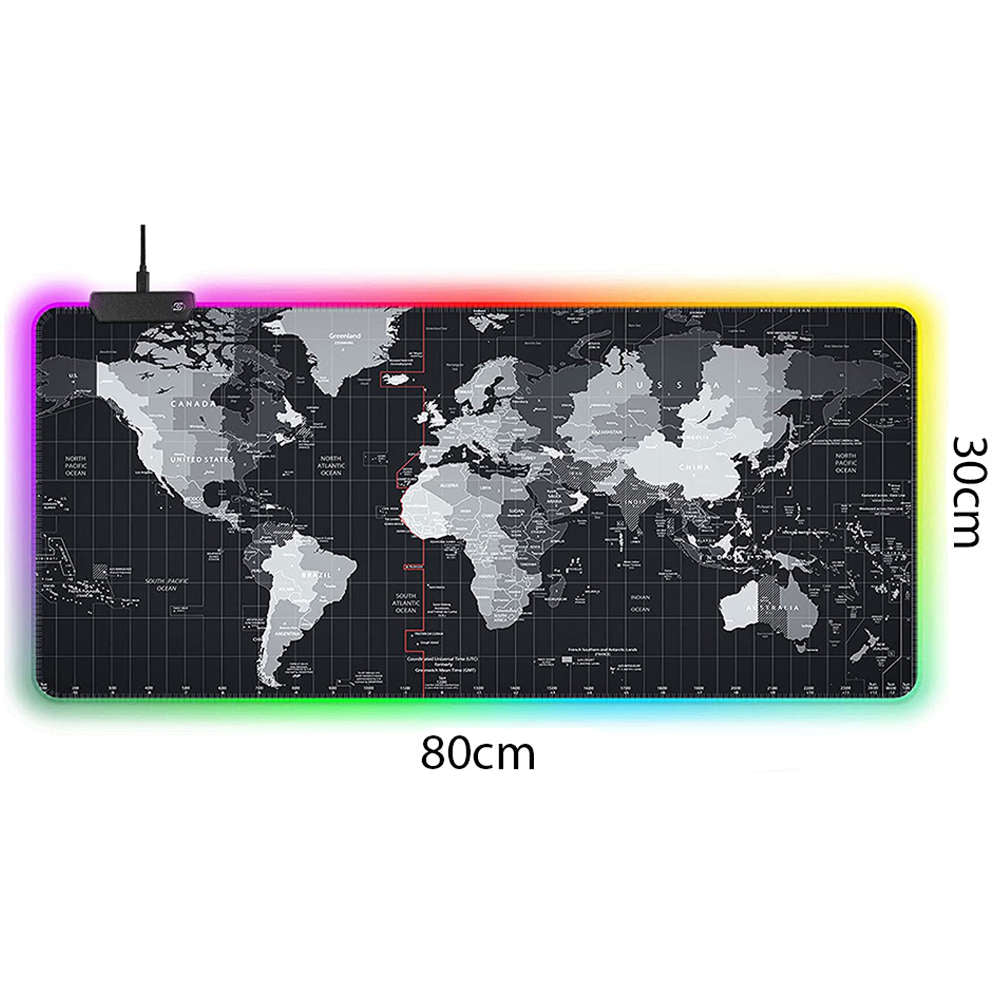 Mouse Pad RGB XXL 80x30 cm Harta Lumii - Antiderapant Impermeabil 7 Culori 12 Moduri Lumini Ajustare Luminozitate Memorie Setare Lumina