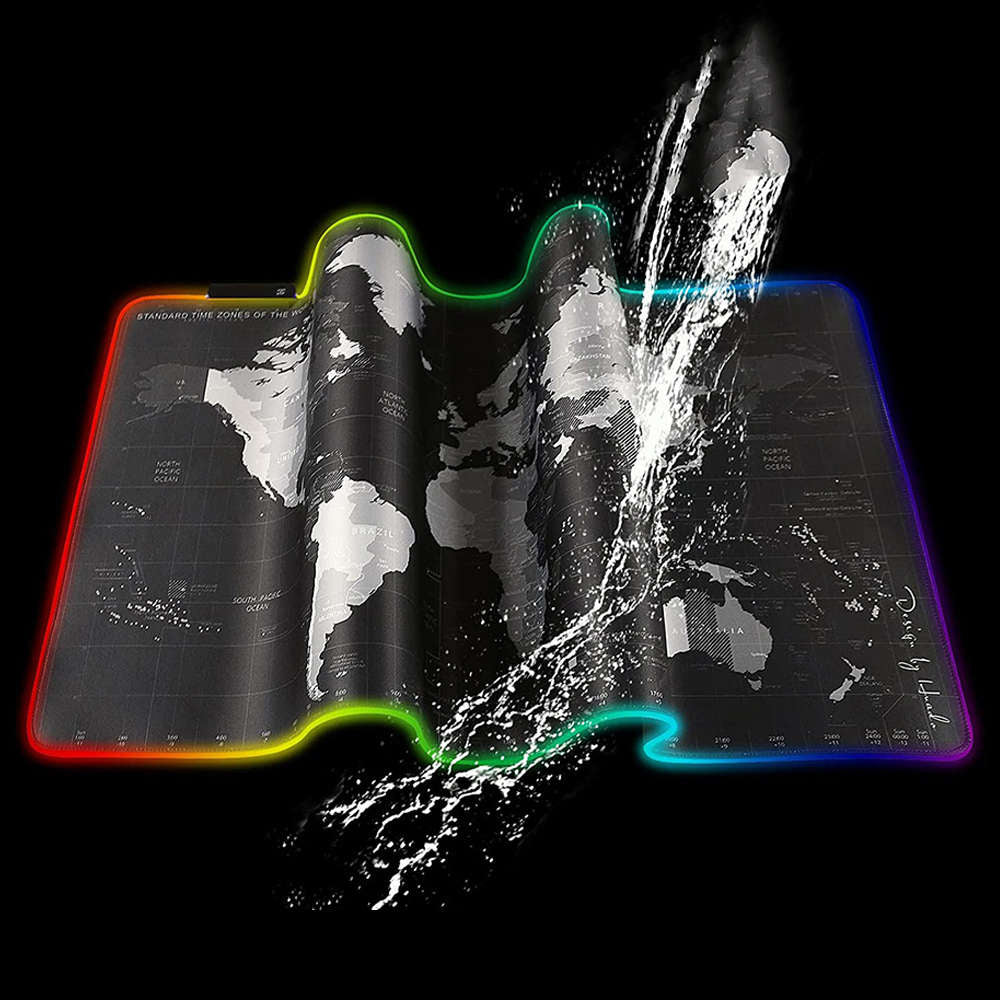 Mouse Pad RGB XXL 80x30 cm Harta Lumii - Antiderapant Impermeabil 7 Culori 12 Moduri Lumini Ajustare Luminozitate Memorie Setare Lumina