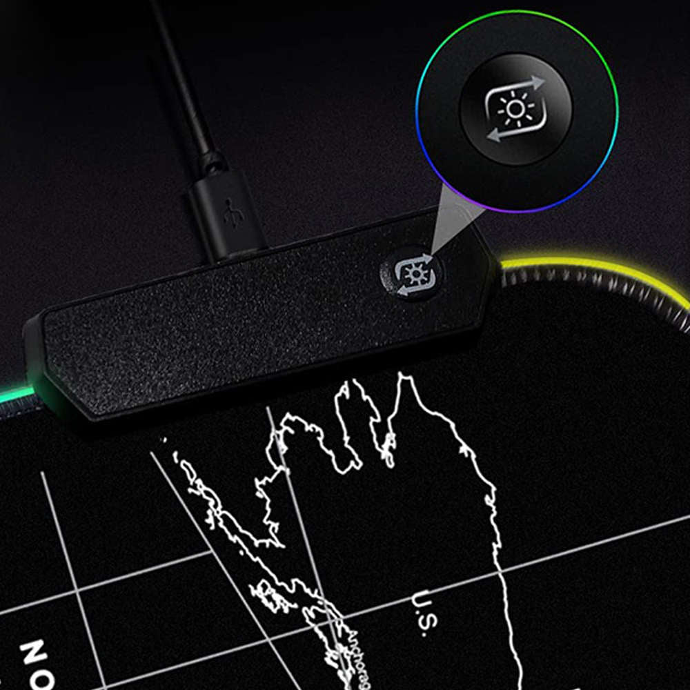 Mouse Pad RGB XXL 80x30 cm Harta Lumii - Antiderapant Impermeabil 7 Culori 12 Moduri Lumini Ajustare Luminozitate Memorie Setare Lumina