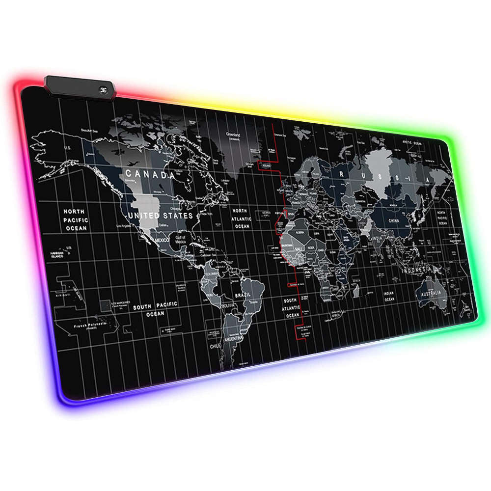 Mouse Pad RGB XXL 80x30 cm Harta Lumii - Antiderapant Impermeabil 7 Culori 12 Moduri Lumini Ajustare Luminozitate Memorie Setare Lumina