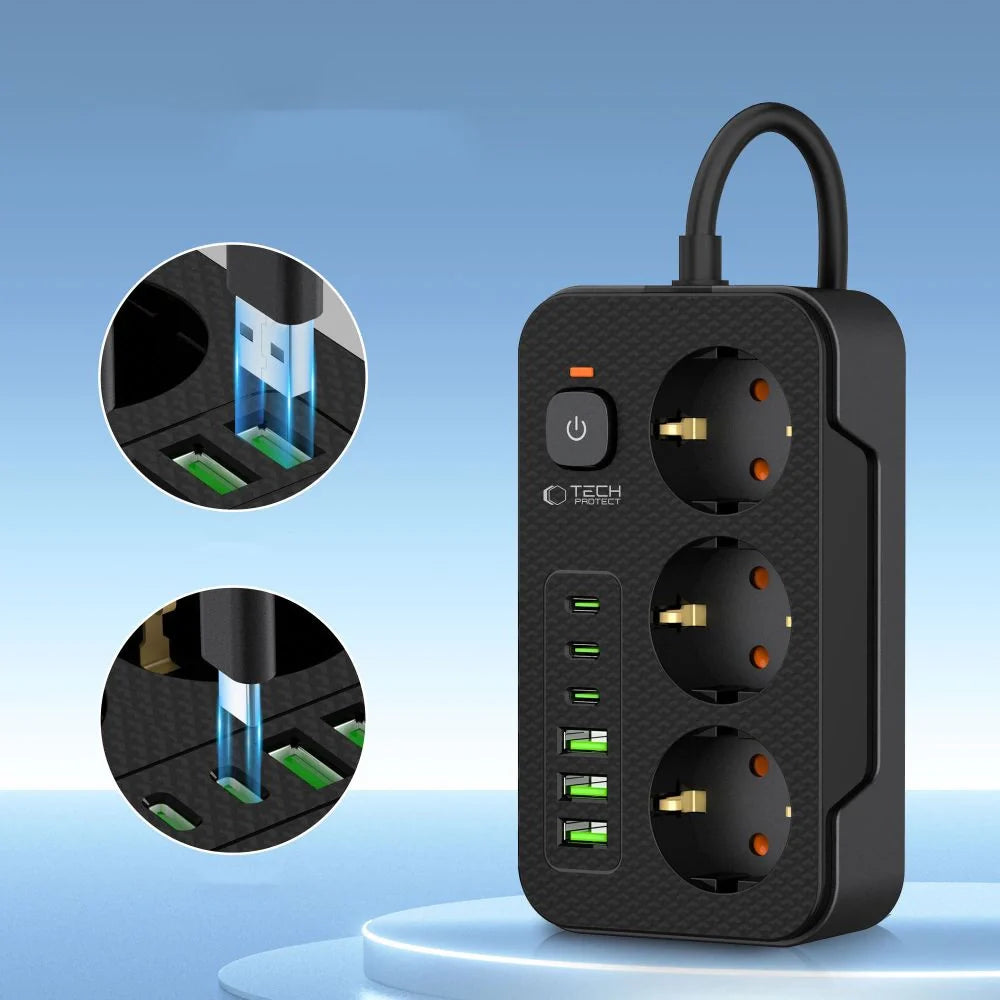 Prelungitor Tech-Protect PC3X6 - 3 Prize x USB-C USB 5V / 3.1A 2m Buton On/Off - 5906302310555 - 4