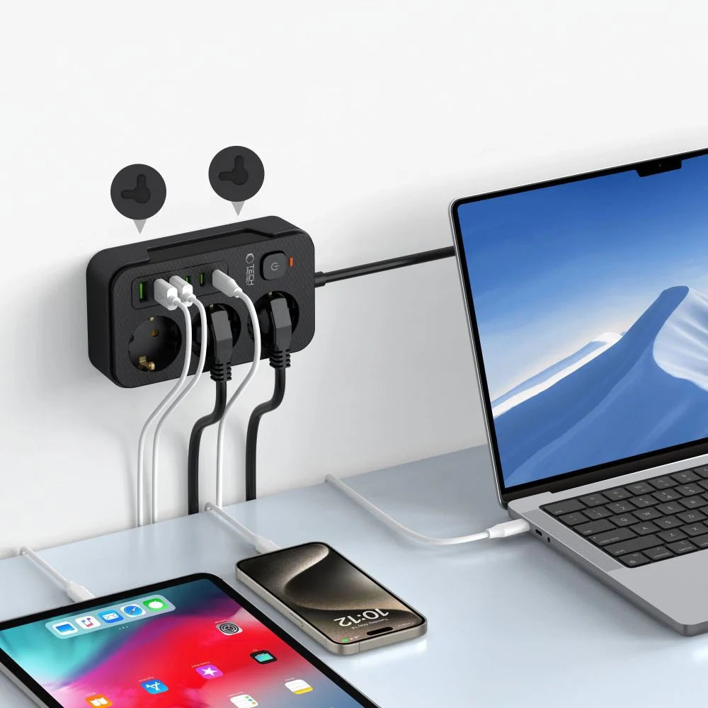 Prelungitor Tech-Protect PC3X6 - 3 Prize x USB-C USB 5V / 3.1A 2m Buton On/Off - 5906302310555