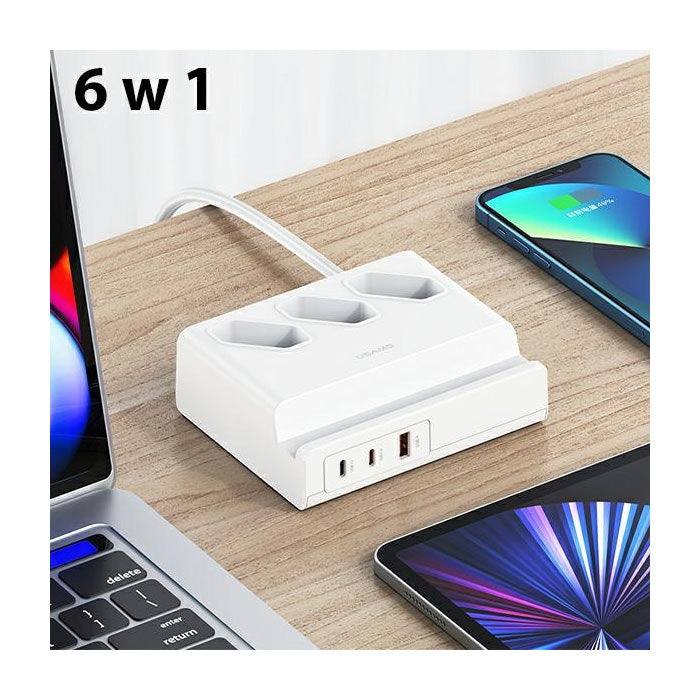 Prelungitor USAMS US-CC160 - 65W 3 Prize 2 x USB-C 1 USB QC PD Super Si 2m Suport Smartphone - CC160TC01 - 6958444900391 - 4