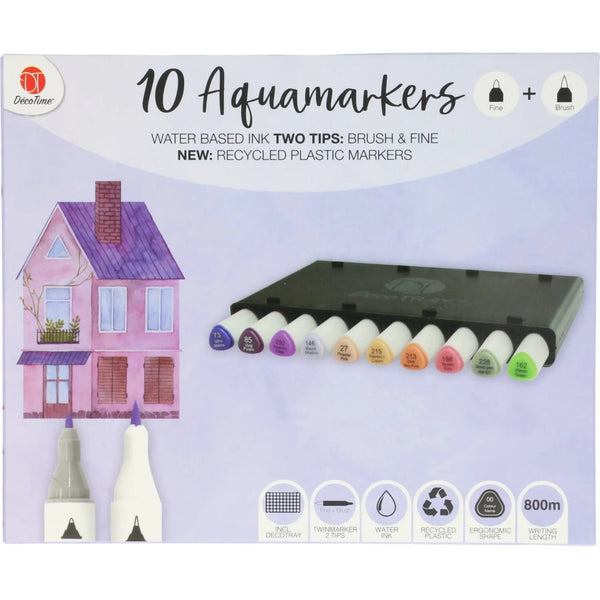 Set 10 Markere DecoTime Aquamarkers Ultra Marine – Cerneală pe Bază de Apă 2 Vârfuri (Subțire & Brush) - 8721042510631 - 1