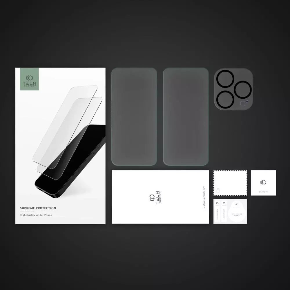 Set 2 x Folie Sticla Temperata Securizata Ecran & 1 Camera Tech-Protect Supreme pt. iPhone 15 Pro Max - 9319456604733