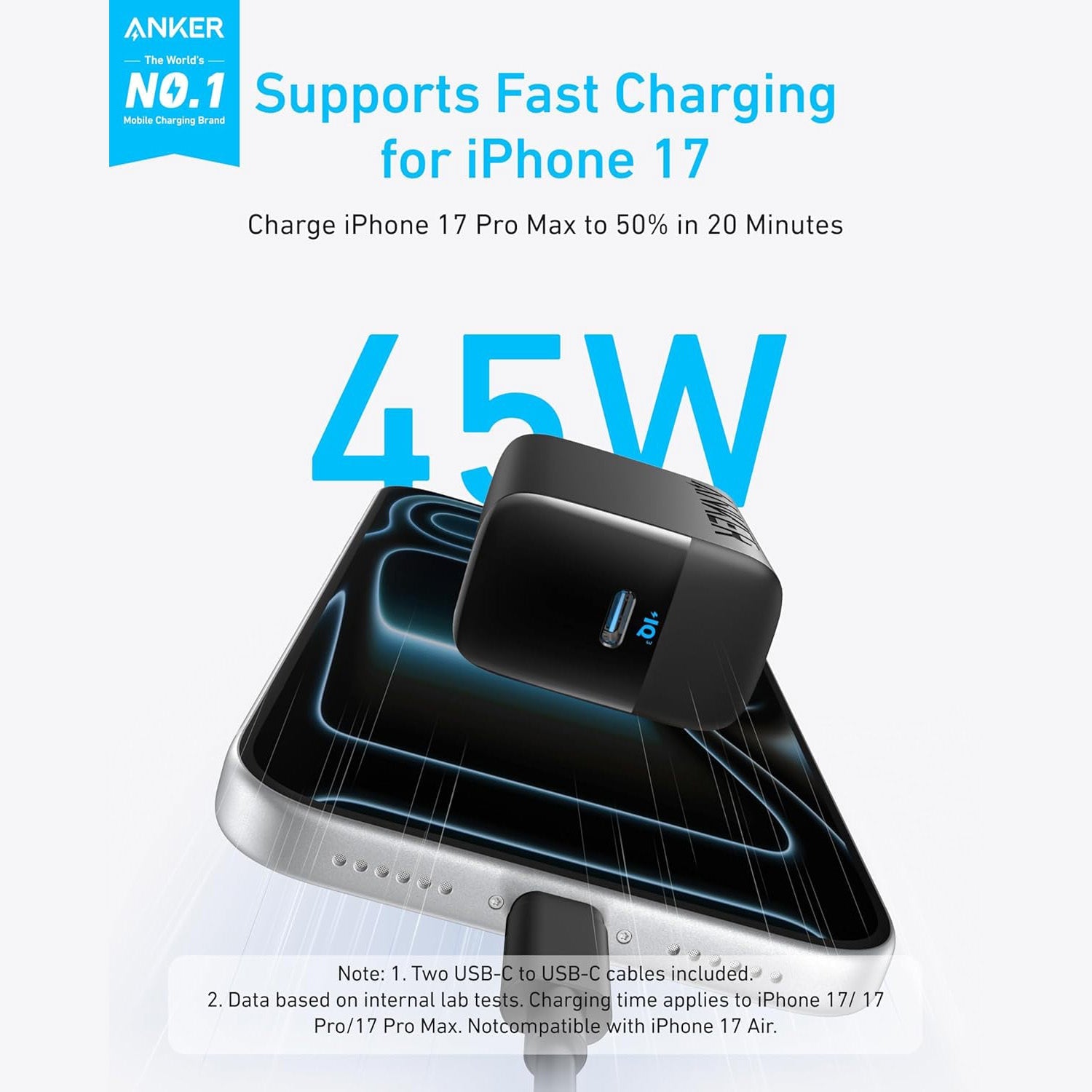 Set 2 x Incarcator Priza Anker B2653 45W + Cablu USB-C - Super Fast Charging - B2653312 - 194644125622