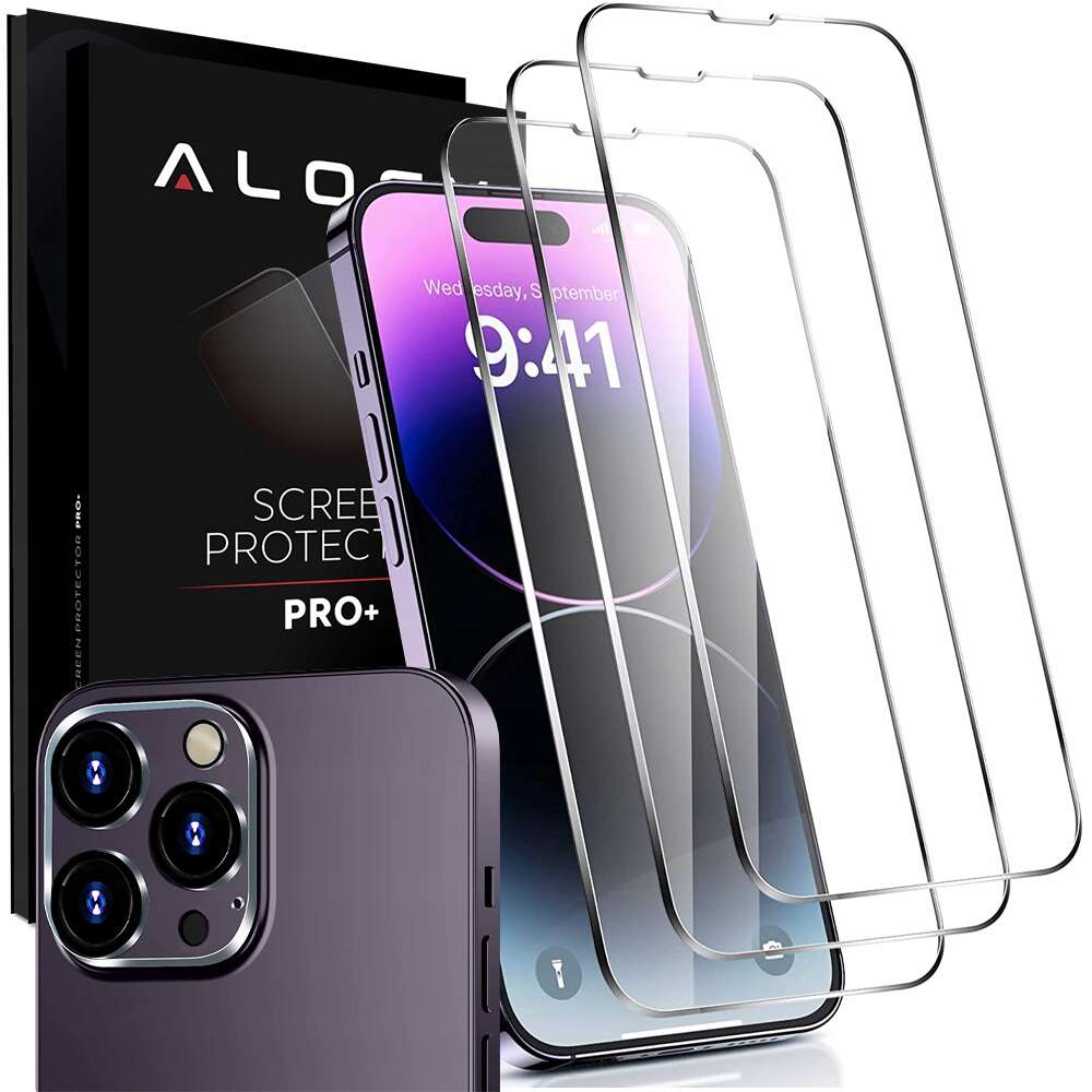 Set 3 x Folie Sticla Securizata 9H Ecran & 1 Camera Alogy pt. iPhone 14 Pro - 15110 - 5907765681541 - 2