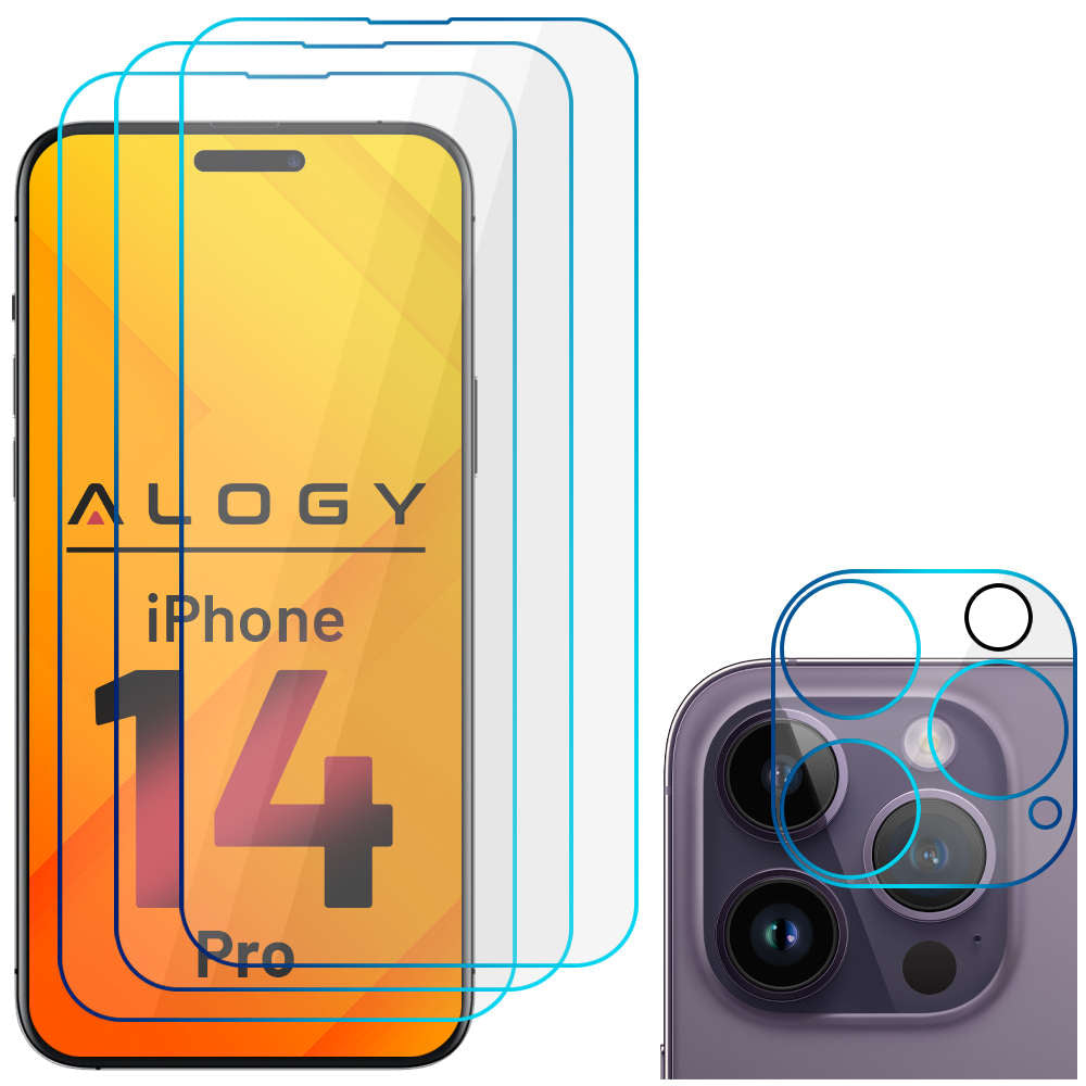 Set 3 x Folie Sticla Securizata 9H Ecran & 1 Camera Alogy pt. iPhone 14 Pro - 15110 - 5907765681541