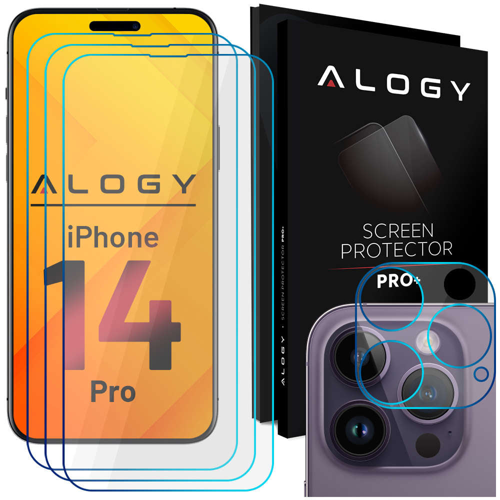 Set 3 x Folie Sticla Securizata 9H Ecran & 1 Camera Alogy pt. iPhone 14 Pro - 15110 - 5907765681541 - 4