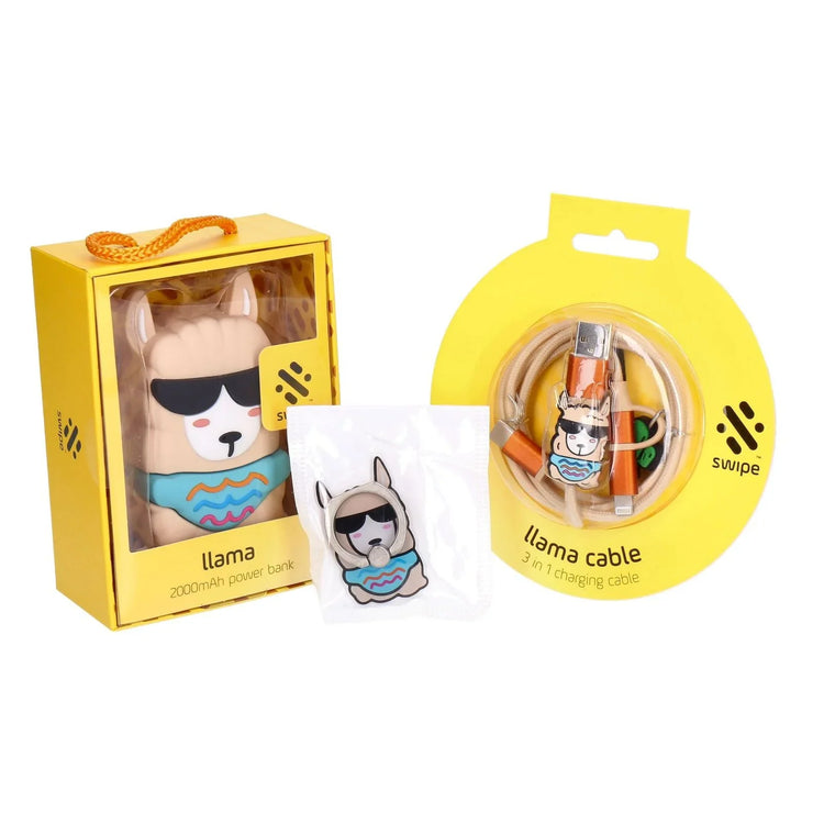 Set Baterie Externa Swipe Llama 2000 mAh Cablu Incarcare 3-in-1 Inel Magnetic Resigilat - VODLLGFTSET - 5060613313701 - 1