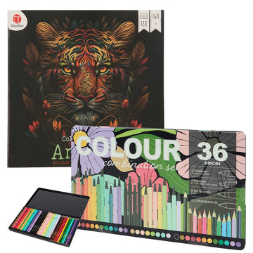 Set Carte de Colorat Antistres Animale 128 pagini 140 g/m² + Trusa 36 Creioane Carioci & Finelinere - 8721042515469 - 1